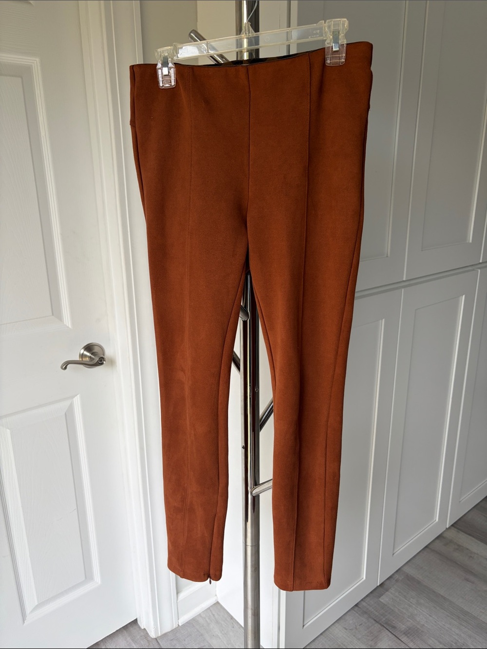 Anthropologie Rust Faux Suede Ponte Pants/Leggings with Ankle Zippers, Size 28. - Picture 2 of 16